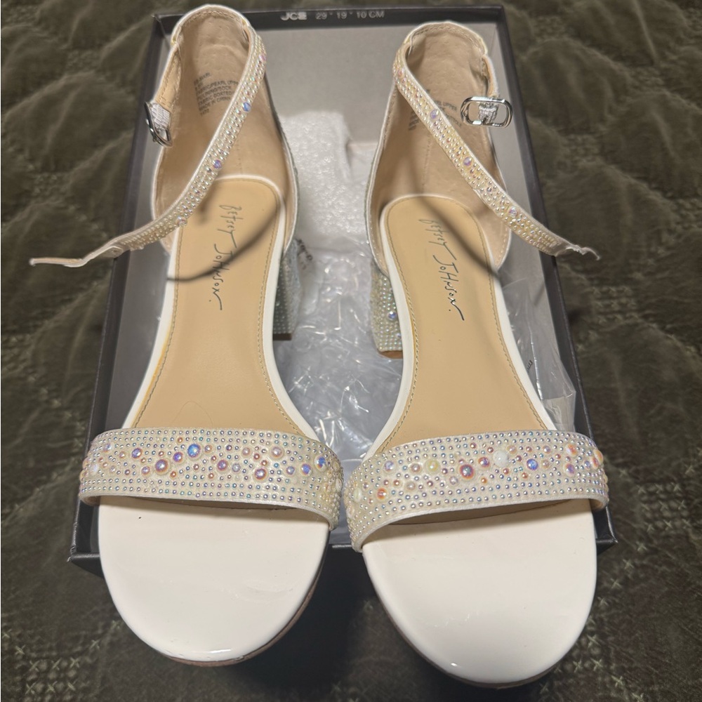 Betsey Johnson White and Cream Rhinestone Heels